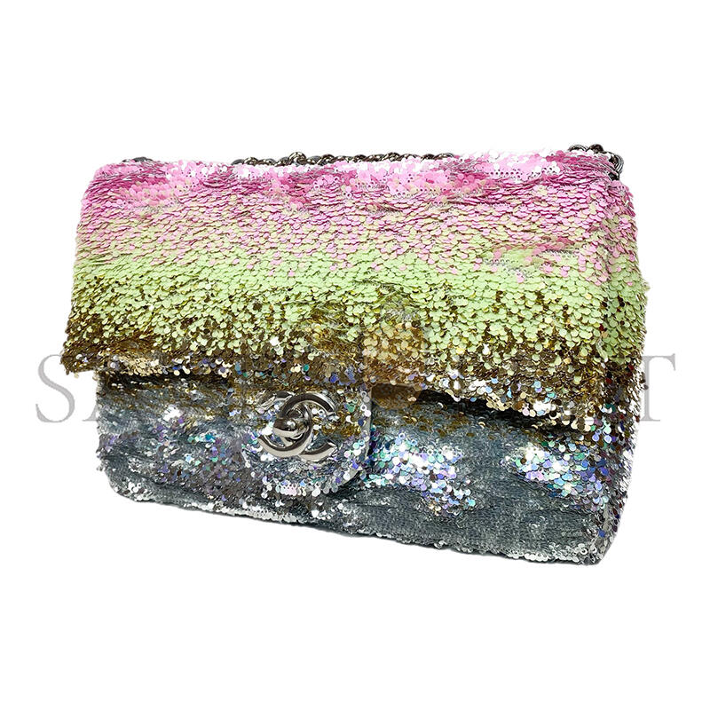 Ch**el pink green silver sequins mini flap bag (20*14*5cm)